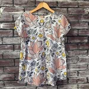 LOFT Floral Print Blouse Women Size Medium Multicolor Short Sleeve Top